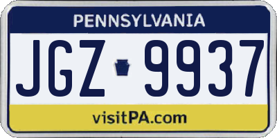 PA license plate JGZ9937