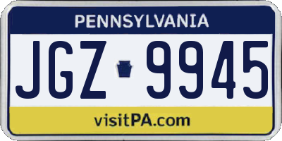 PA license plate JGZ9945