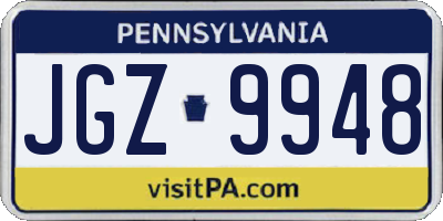PA license plate JGZ9948