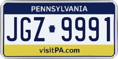 PA license plate JGZ9991