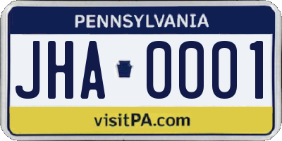 PA license plate JHA0001