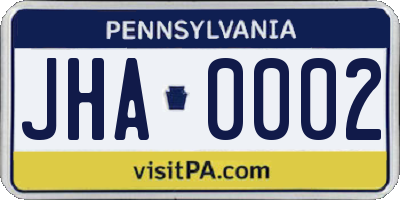 PA license plate JHA0002