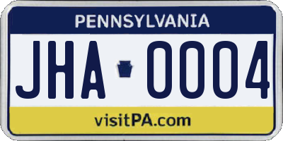 PA license plate JHA0004
