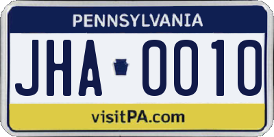 PA license plate JHA0010