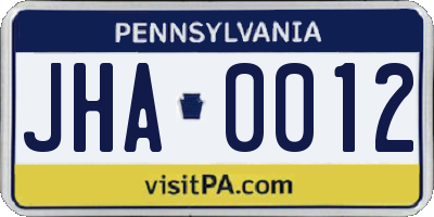 PA license plate JHA0012