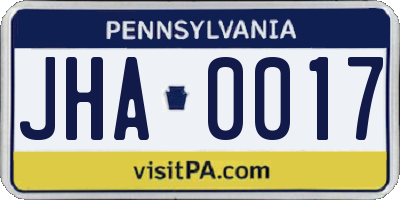 PA license plate JHA0017