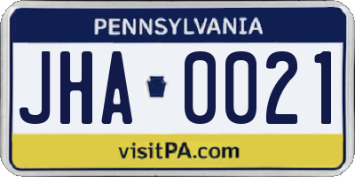 PA license plate JHA0021