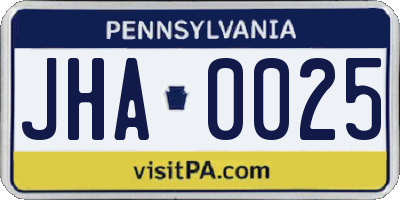 PA license plate JHA0025