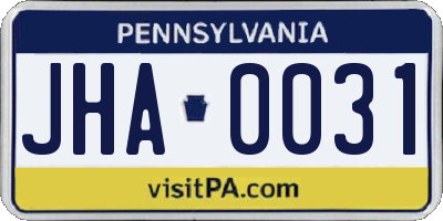 PA license plate JHA0031
