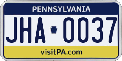PA license plate JHA0037