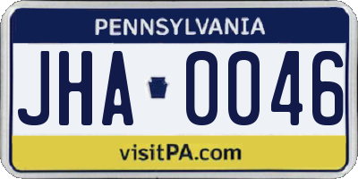 PA license plate JHA0046