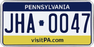 PA license plate JHA0047