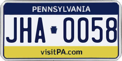 PA license plate JHA0058