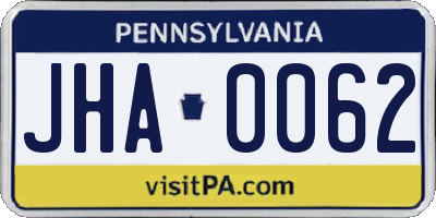 PA license plate JHA0062