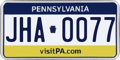 PA license plate JHA0077
