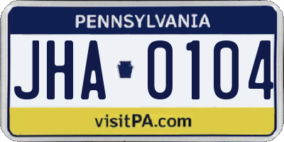 PA license plate JHA0104