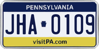 PA license plate JHA0109