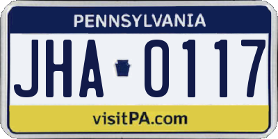 PA license plate JHA0117