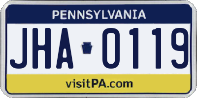 PA license plate JHA0119