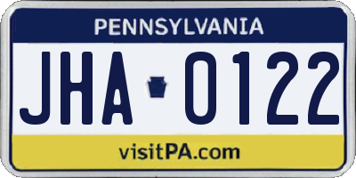 PA license plate JHA0122