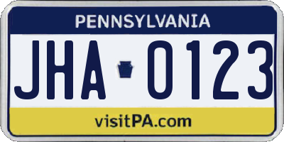 PA license plate JHA0123