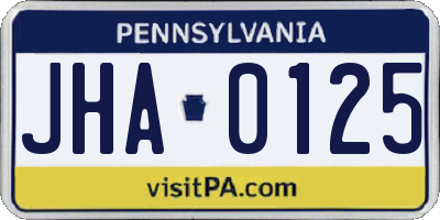 PA license plate JHA0125