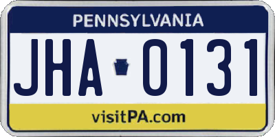 PA license plate JHA0131
