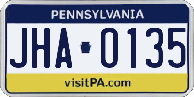 PA license plate JHA0135