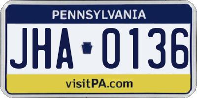 PA license plate JHA0136