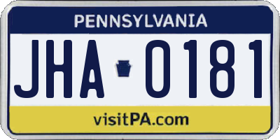 PA license plate JHA0181