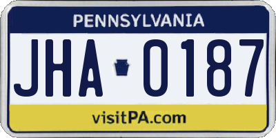 PA license plate JHA0187