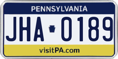 PA license plate JHA0189