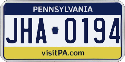 PA license plate JHA0194