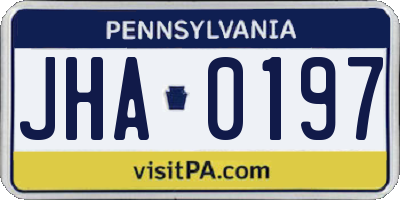 PA license plate JHA0197