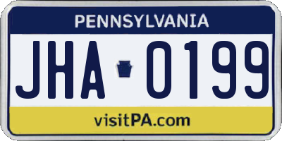 PA license plate JHA0199