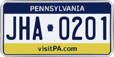 PA license plate JHA0201