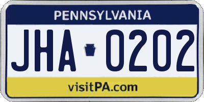 PA license plate JHA0202