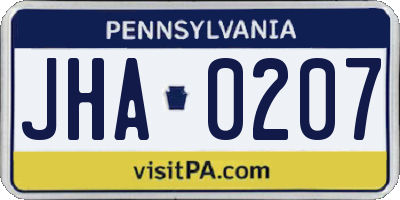 PA license plate JHA0207