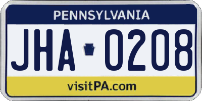 PA license plate JHA0208