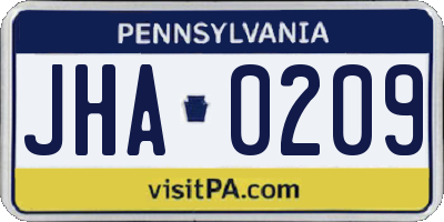 PA license plate JHA0209
