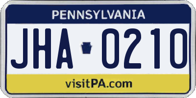 PA license plate JHA0210