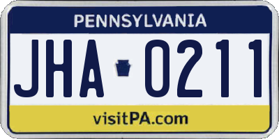 PA license plate JHA0211