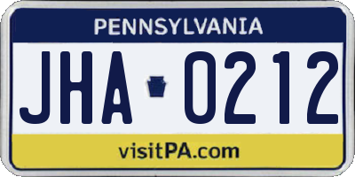 PA license plate JHA0212