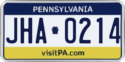 PA license plate JHA0214