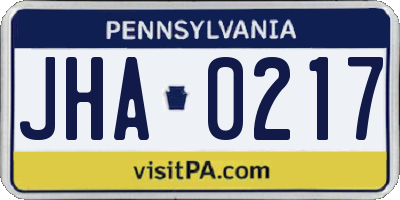 PA license plate JHA0217