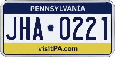 PA license plate JHA0221
