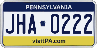 PA license plate JHA0222