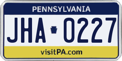 PA license plate JHA0227