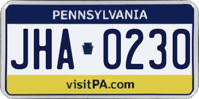 PA license plate JHA0230