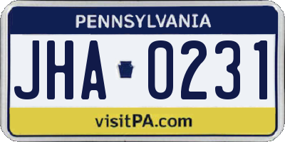 PA license plate JHA0231